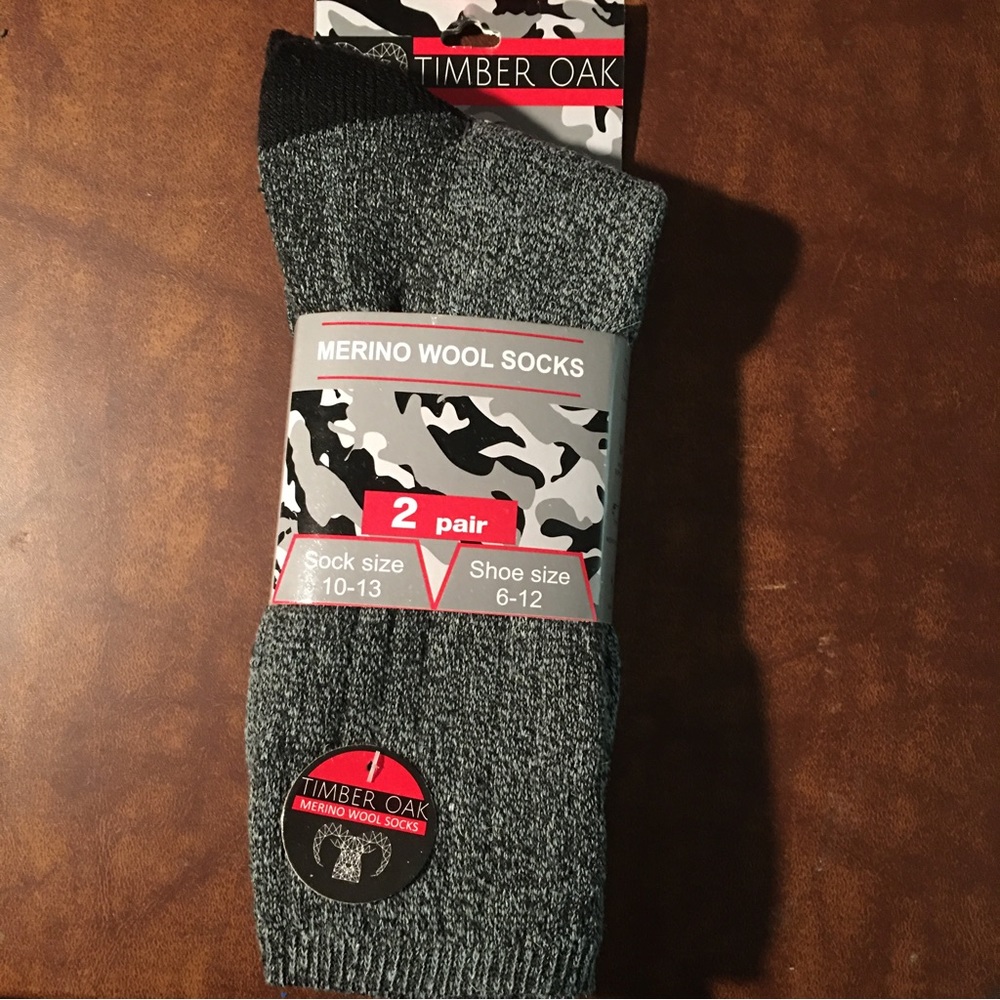 NWT merino mens wool socks 2 pairs, dark gray